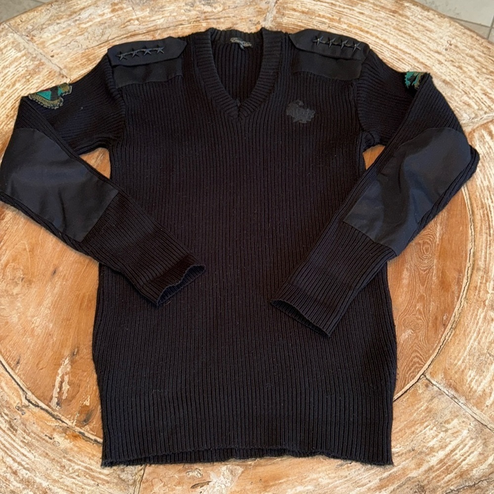 Edward Dada Military Black Wooly Pully V Neck Sweater XL